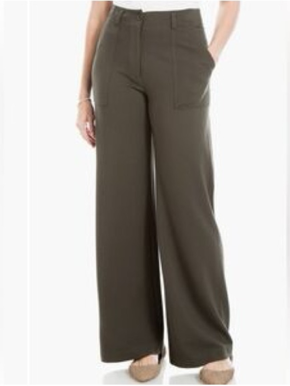 Max Studio Olive Green Wide-Leg Ponte Utility Pants
